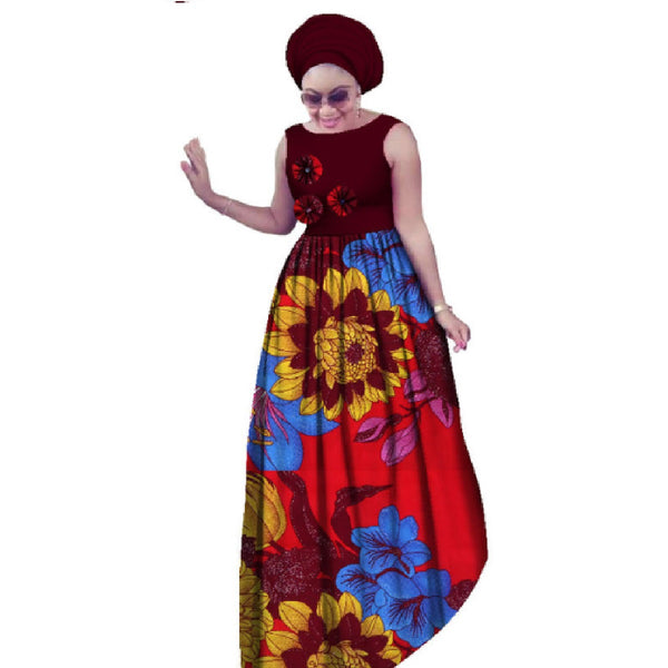 African Style Sleeveless Sexy Long Dress For Women Cotton Print Kitenge X11421