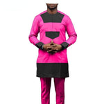 African Clothing Men Senator Style Long Sleeve 2-Piece Set Y31852