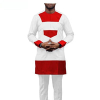 African Clothing Men Senator Style Long Sleeve 2-Piece Set Y31852