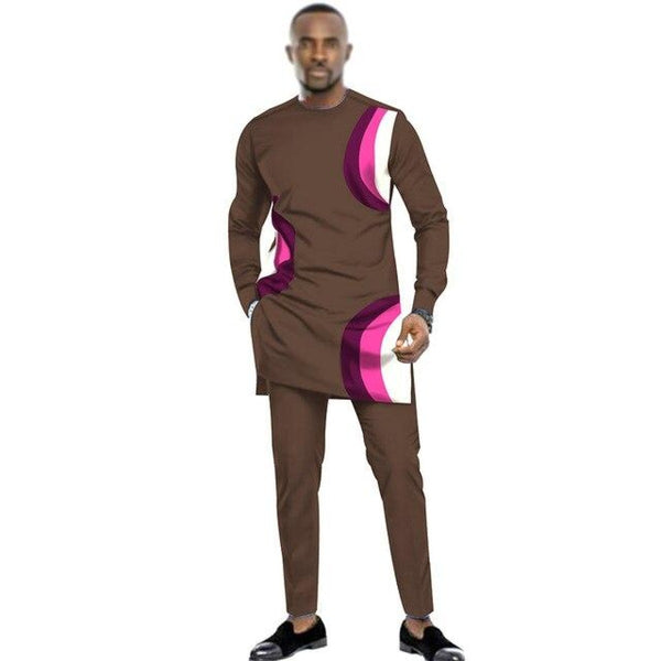 African Men Dashiki Long Sleeve 2-Piece Set Senator Style Y31833