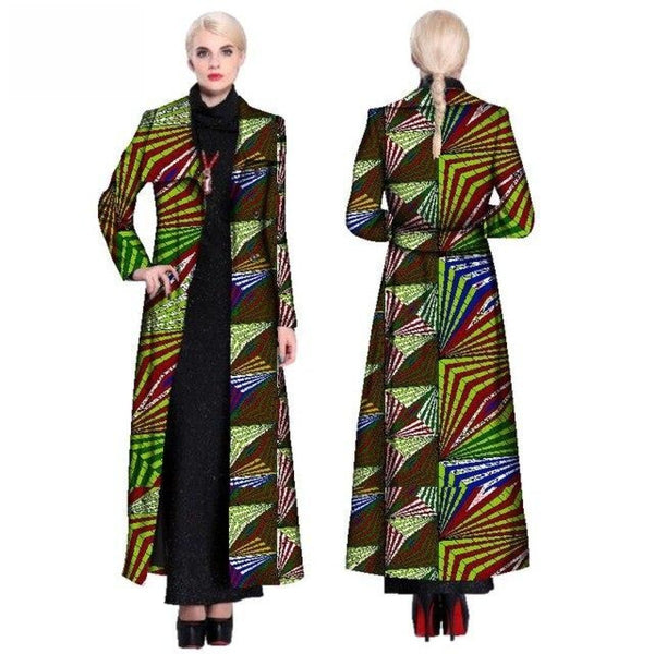 African Wax Print Trench Coat for Women X12086