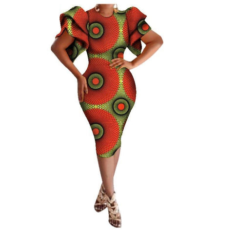 African Dresses Women African Wax Print Flare Sleeve Knee Length Dress -  Dashiki Trend