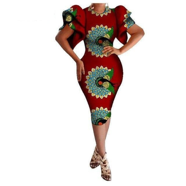 African Cotton Dashiki Wax Print Pattern Ankara Lotus Leaf Dress for Women X12013