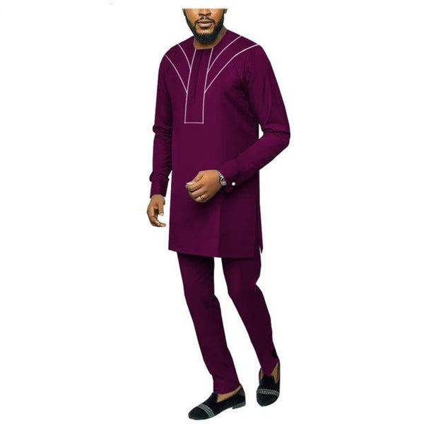 African Men Senator Style Long Sleeve 2-Piece Set  Y31858