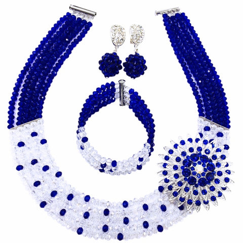 Royal Blue Transparent Crystal Beaded Nigerian Beads Jewelry For Women