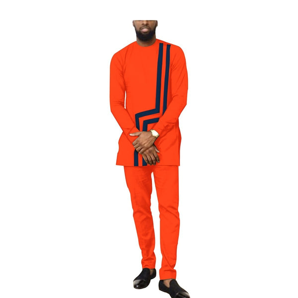 African Senator Style Long Sleeve Set for Men Cotton Material Y31843