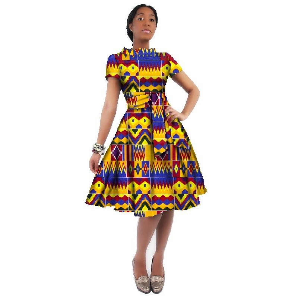 African Women Dashiki Cotton Wax Print Knee-Length Dress X11933 ...
