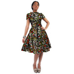 African Women Dashiki Cotton Wax Print Knee-Length Dress X11933