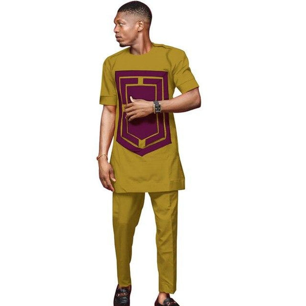 African Men Senator Style Dashiki Short Sleeve 2-Piece Set  Y31837