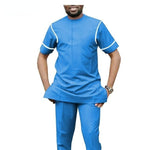 African Senator Style Short Sleeve Top and Pants Set for Men Y31851