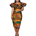 African Cotton Dashiki Wax Print Knee-Length Office Dress for Women X11938