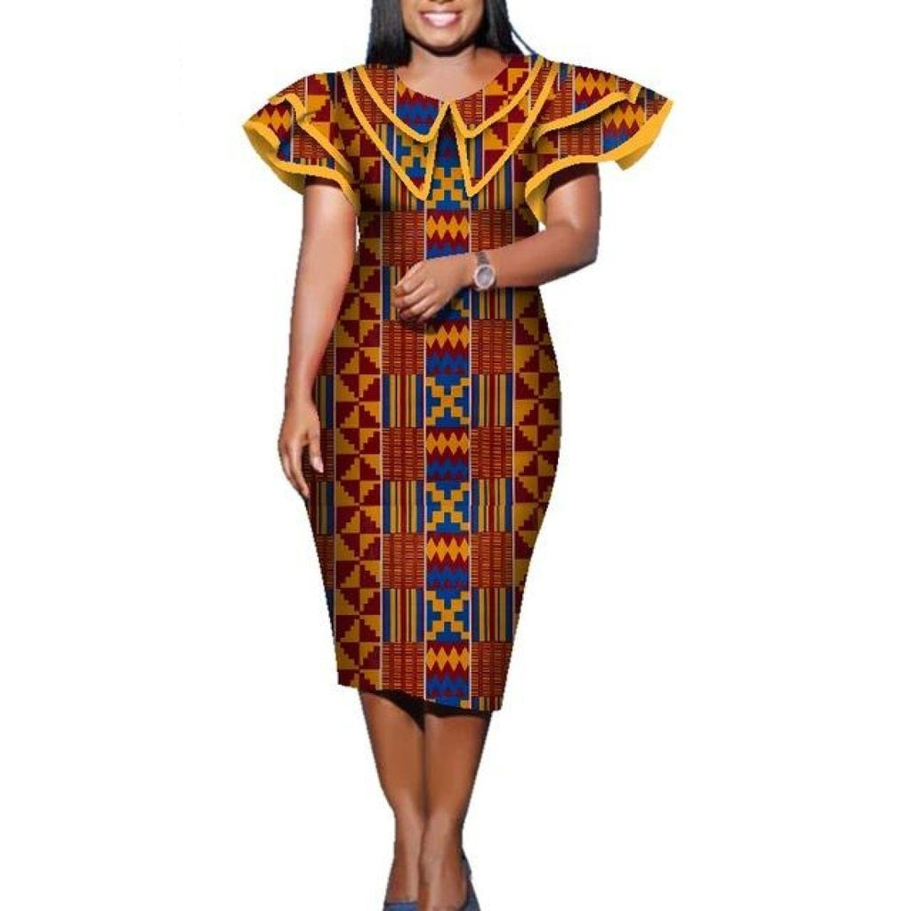 African Cotton Dashiki Wax Print Knee-Length Office Dress for Women X1 ...