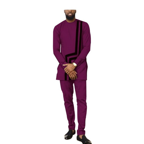 African Senator Style Long Sleeve Set for Men Cotton Material Y31843