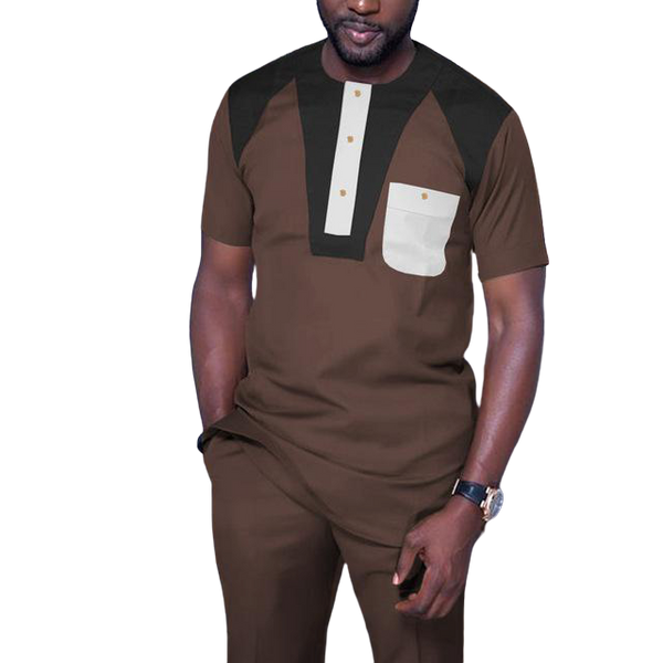 African Clothing for Men Short Sleeve 2-Piece Set Senator Style Y31862