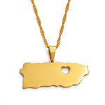 Puerto Rico with Heart Map Pendant Necklaces Gold Color Pr Puerto Ricans Q50103