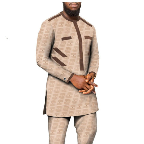 Dashiki African Jacquard Senator Style Shirt Pants Set for men Y31893