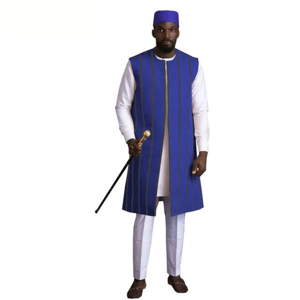 African Men 4-Piece Set Short Sleeve Top Pants With Coat and hat Y31888