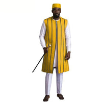 African Men 4-Piece Set Short Sleeve Top Pants With Coat and hat Y31888