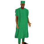 African Style 4-Pc Short Sleeve Shirt Pants Outer Robe and Matching Hat Y31854
