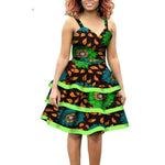 African Cotton Dashiki Wax Print Knee-Length Sleeveless Dress for Women X11936