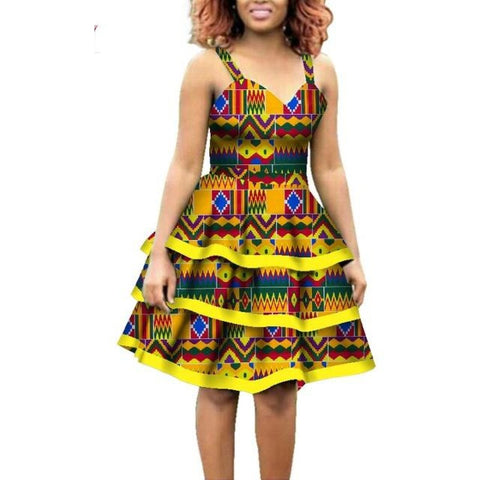 African Cotton Dashiki Wax Print Knee-Length Sleeveless Dress for Women X11936