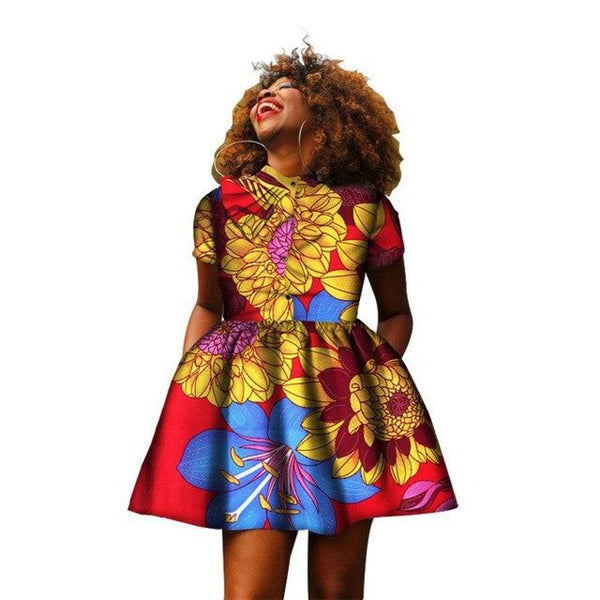 African Cotton Dashiki Wax Print Pattern Ankara Draped Dress for Women X11987