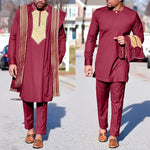 Embroidered Agbada Suit For Men Dashiki 3 Piece Boubou shirt pants cover-robe Y31943