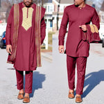 Embroidered Agbada Suit For Men Dashiki 3 Piece Boubou shirt pants cover-robe Y31943