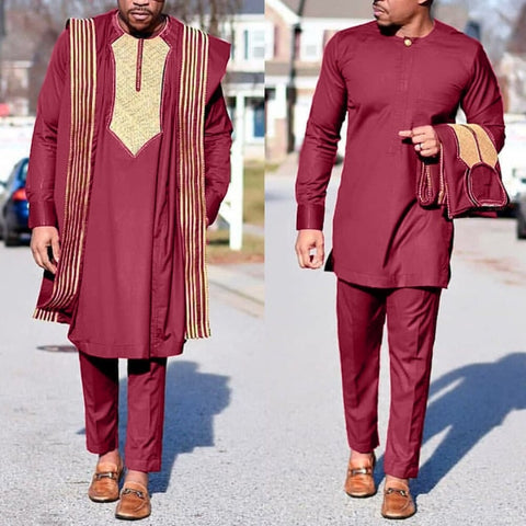 Embroidered Agbada Suit For Men Dashiki 3 Piece Boubou shirt pants cov ...