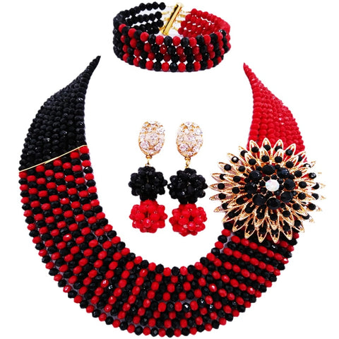 African Beads Opaque Red and Black Crystal Jewelry Sets