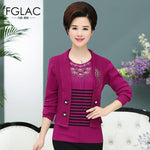 FGLAC Women sweaters New 2020 Autumn Knitted Pullovers Elegant Slim Fake two-piece Mother clothes Middle-aged Sweaters