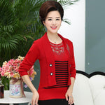 FGLAC Women sweaters New 2020 Autumn Knitted Pullovers Elegant Slim Fake two-piece Mother clothes Middle-aged Sweaters