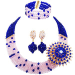 Royal Blue Transparent Crystal Beaded Nigerian Beads Jewelry For Women