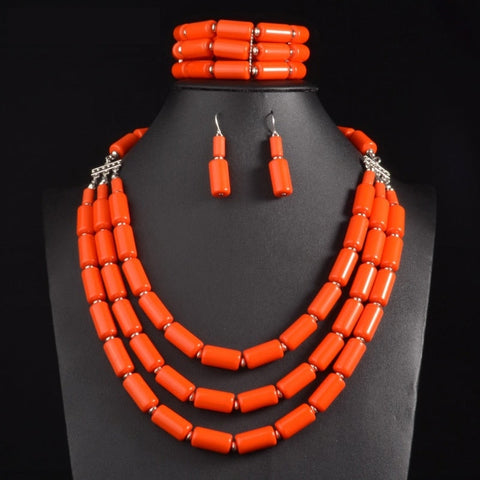 Nigerian Bib Beads Necklace + Earring + Bracelet Sets