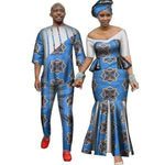 African Couples Women Long Dress With Men Top-Pants Matching Set V12095