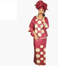 New Fashion African Dress for Woman Bazin Riche Embroidery Dress with Scarf 100% COTTON