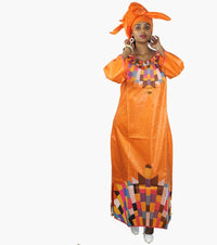 New African Long Dress With Scarf Bazin Riche Embroidery Design