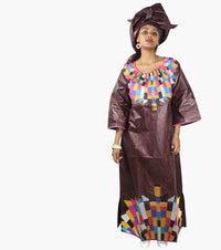 New African Long Dress With Scarf Bazin Riche Embroidery Design