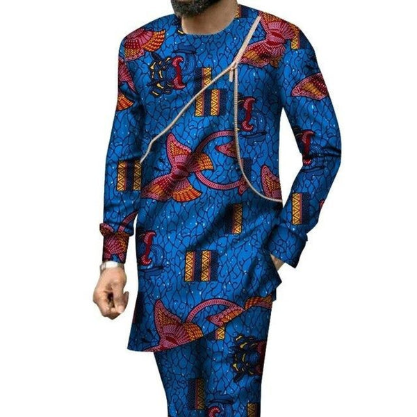Ankara Dashiki Wax Print African Men Top and Pants Trousers Set  Y12058