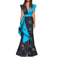 African Women Style Wide Mouth Jumpsuit Deep V-Neck X12108