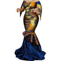 African Ankara Dashiki Maxi Off-Shoulder Dress for Women  X12065