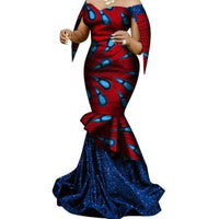 African Ankara Dashiki Maxi Off-Shoulder Dress for Women  X12065