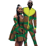 African Couples Cloth Knee-length Off-shoulder Dress and Long-Sleeve Top-Pants V12076
