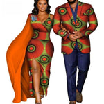 African Dashiki Print Dress and Blazer Set for Couple V12082