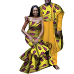 Traditional Africa Style Couples Set - Strapless Long Dress & Men Robe V12092