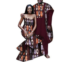 Traditional Africa Style Couples Set - Strapless Long Dress & Men Robe V12092