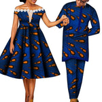African Couples Women Midi Dress With Men Long-Sleeve Matching Set V12094