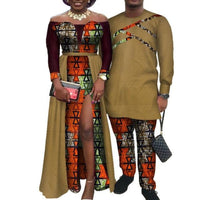 African Couples Clothing Women Slit Dress With Men Top-Pants Matching Set V12097