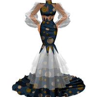 African Women Elegant Bodycon Tulle Gauze Patchwork Dress X12101