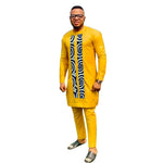 Ghana Fashion Yellow Cotton Men&#39;s Patchwork Shirts+Solid Trousers Nigerian Style Pant Sets Custom African Wedding Party Wear